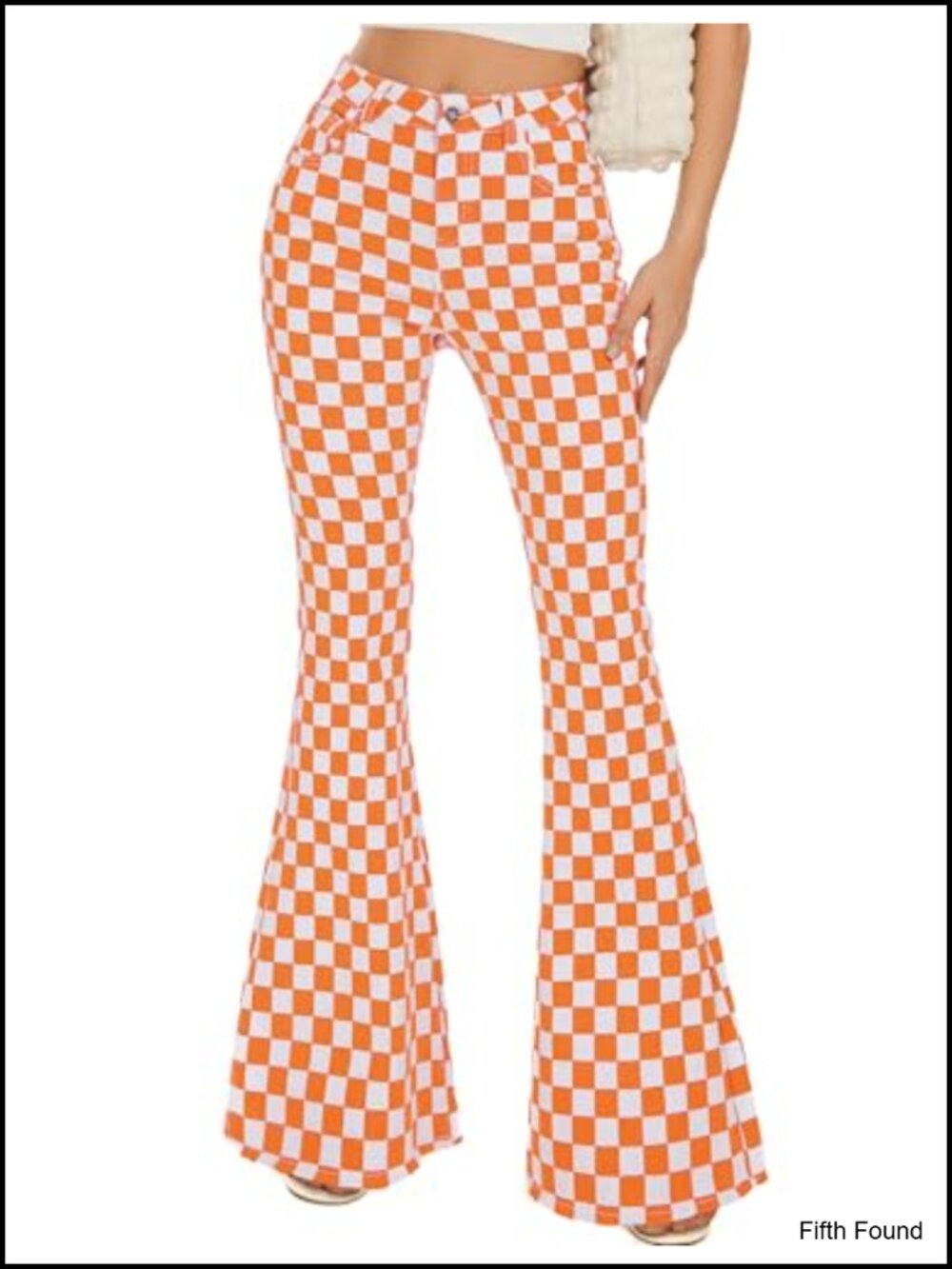 Women's High Waisted Stretch Plaid Flare Jeans Bell Bottom Bootcut Denim Pants